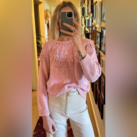 UNREAL Vintage Dusty Pink Knit Woven Crochet Cotton Sweater Jumper Pullover - Picture 3 of 11